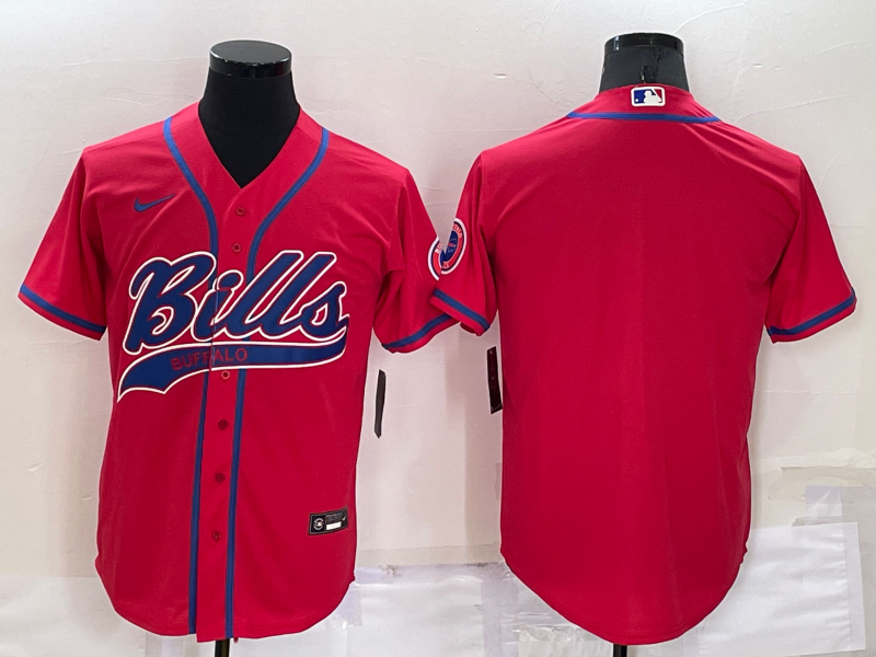 Men's Buffalo Bills Blank Red Cool Base Stitched Baseball Jersey